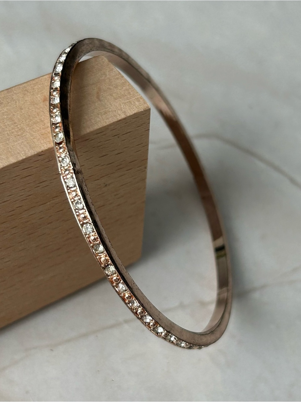 Delicate Rose Gold Tone Crystal Pavé Bangle Bracelet
